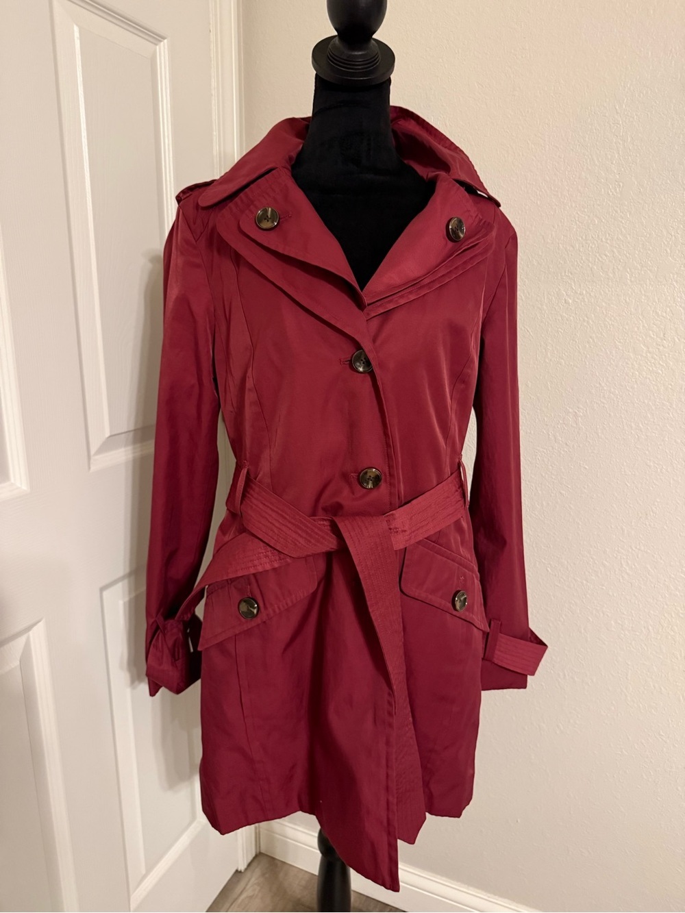 London Fog Deep Wine Belted Trench Coat